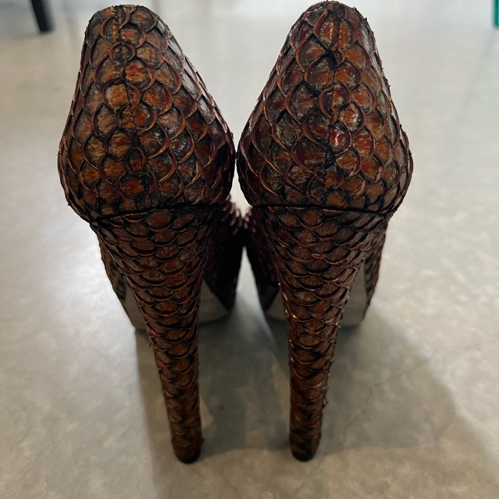 Sergio Rossi Orange Python Leather Platform Pumps - image 4